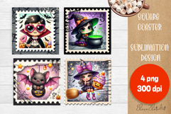 Halloween Postage Stamp Sublimation Coaster | Square Coaster Product Image 1