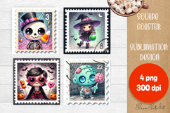Halloween Postage Stamp Sublimation Coaster | Square Coaster Product Image 1
