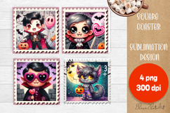 Halloween Postage Stamp Sublimation Coaster | Square Coaster Product Image 1
