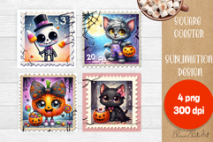 Halloween Postage Stamp Sublimation Coaster | Square Coaster Product Image 1