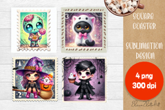 Halloween Postage Stamp Sublimation Coaster | Square Coaster Product Image 1