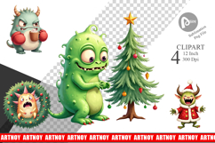 Quirky Monster Christmas Clipart Product Image 1