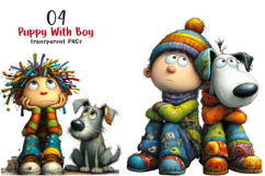 Quirky Puppy With Boy Clipart Product Image 1