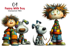 Quirky Puppy With Boy Clipart Product Image 1