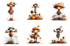 Quirky Scarecrow Watercolor Clipart Product Image 6