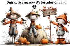 Quirky Scarecrow Watercolor Clipart Product Image 1