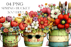 Quirky Spring Bucket Flower Clipart Product Image 1