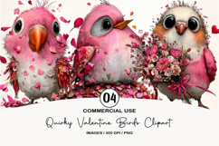 Quirky Valentine Birds Clipart, 4 Animal sublimation Design Product Image 1