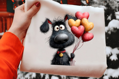 Quirky Valentine Day Black Dog Clipart Product Image 2