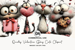 Quirky Valentine Day Cats Clipart, 4 Animal sublimation PNG Product Image 1