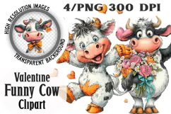 Quirky Valentine Funny Cow Clipart PNG Product Image 1