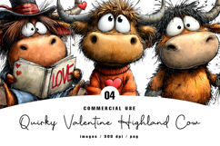 Quirky Valentine Highland Cow Clipart Product Image 1