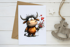 Quirky Valentine Highland Cow Clipart Product Image 3