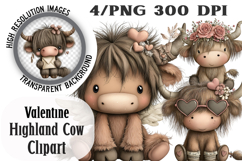 Quirky Valentine Highland Cow Clipart Product Image 1
