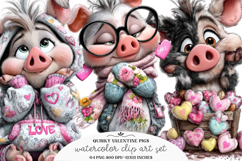 Quirky Valentine Pig Clipart Product Image 1