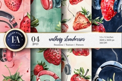 Walking Strawberries Watercolor Seamless Digital Papers Product Image 1