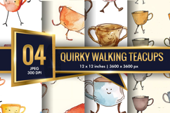 Quirky Walking Teacups with Tiny Legs Watercolor Seamless DP Product Image 1