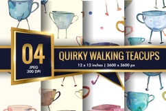 Quirky Walking Teacups with Tiny Legs Watercolor Seamless DP Product Image 1