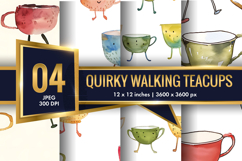 Quirky Walking Teacups with Tiny Legs Watercolor Seamless DP Product Image 1