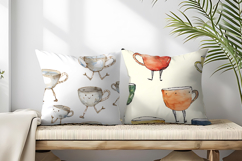 Quirky Walking Teacups with Tiny Legs Watercolor Seamless DP Product Image 2