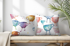 Quirky Walking Teacups with Tiny Legs Watercolor Seamless DP Product Image 2
