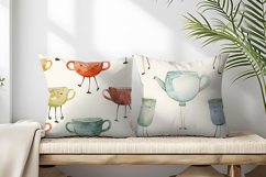 Quirky Walking Teacups with Tiny Legs Watercolor Seamless DP Product Image 2