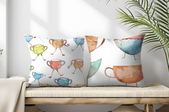 Quirky Walking Teacups with Tiny Legs Watercolor Seamless DP Product Image 2