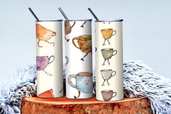 Quirky Walking Teacups with Tiny Legs Watercolor Seamless DP Product Image 3