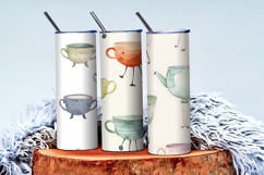 Quirky Walking Teacups with Tiny Legs Watercolor Seamless DP Product Image 3