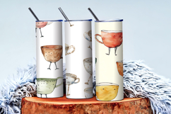 Quirky Walking Teacups with Tiny Legs Watercolor Seamless DP Product Image 3