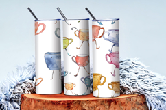 Quirky Walking Teacups with Tiny Legs Watercolor Seamless DP Product Image 3