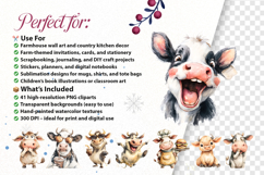 Quirky Watercolor Cow Clipart Funny Farm Cow Characters PNG Product Image 2