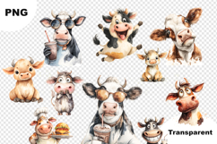 Quirky Watercolor Cow Clipart Funny Farm Cow Characters PNG Product Image 4