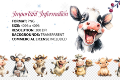 Quirky Watercolor Cow Clipart Funny Farm Cow Characters PNG Product Image 5