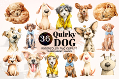 Watercolor Dog Clipart Funny Cute Puppy Characters PNGs Product Image 1