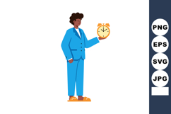 Businessman holding yellow alarm clock in blue suit punctual Product Image 1