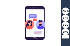 Smartphone with male and female chat conversation bubbles in Product Image 1