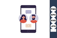 Mobile phone chat conversation with male and female avatars Product Image 1