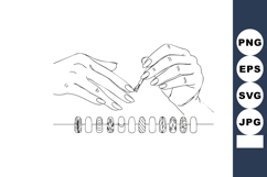 Hand applying nail polish with various nail art designs vect Product Image 1