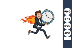 Man Running with Stopwatch Timer and Flames Symbolizing Urge Product Image 1