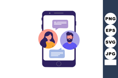 Mobile phone chat interface with man and woman profile icons Product Image 1