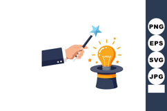 Hand holding magic wand creating glowing light bulb from mag Product Image 1