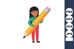 Woman holding large yellow pencil creative writing education Product Image 1