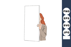 Woman with red hair holding blank white board vector illustr Product Image 1