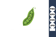 Green peas pod with smiling faces cute vegetable illustratio Product Image 1