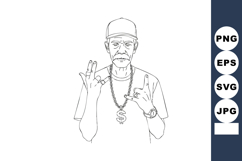 Elderly man in cap with dollar necklace showing hand signs v Product Image 1