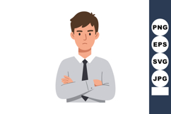 Young man with crossed arms wearing grey shirt and black tie Product Image 1