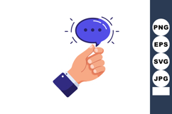 Businessman hand holding blue speech bubble icon for communi Product Image 1