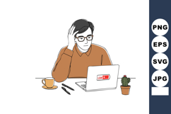Man with glasses working on laptop with low battery notifica Product Image 1