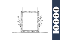 Wooden Frame with Leaves Minimalist Line Art Vector Illustra Product Image 1